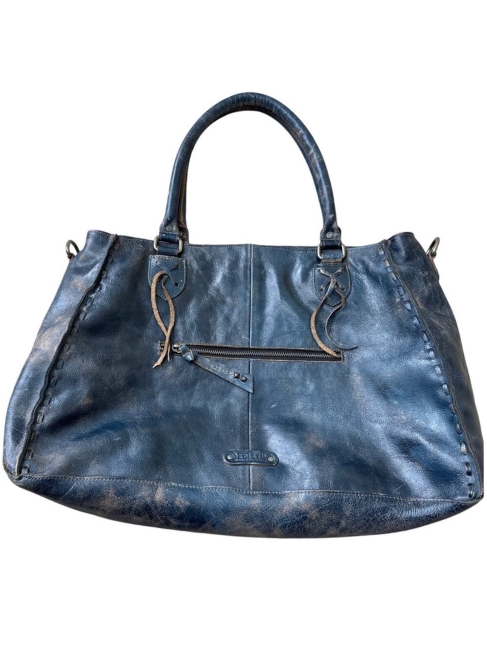 BED|STU Rockaway Navy Blue Leather Tote with Front Zip Pocket - Picture 4 of 5
